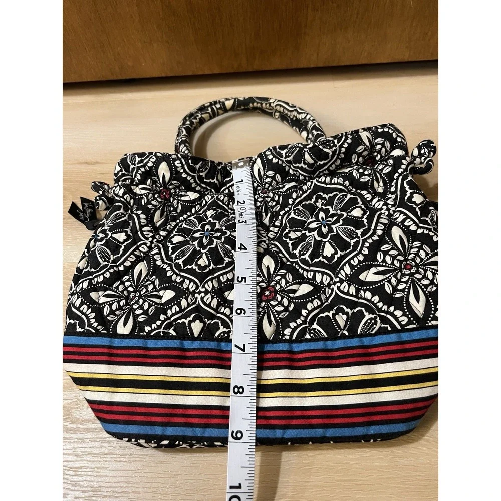 VERA BRADLEY Black White Stripe Barcelona Floral Pattern Bucket Bag Purse - Picture 6 of 8